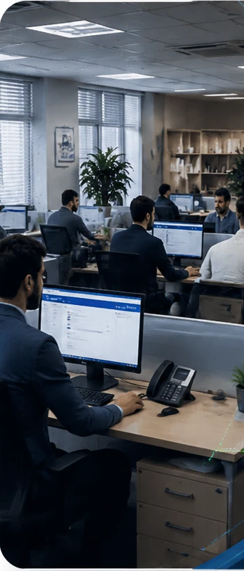 کارمندان یک اداره در حال کار با کامپیوترهای اداری